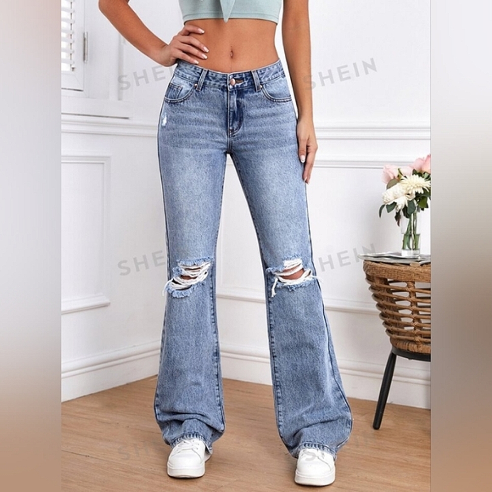 Tall Ripped Flare Leg Jeans